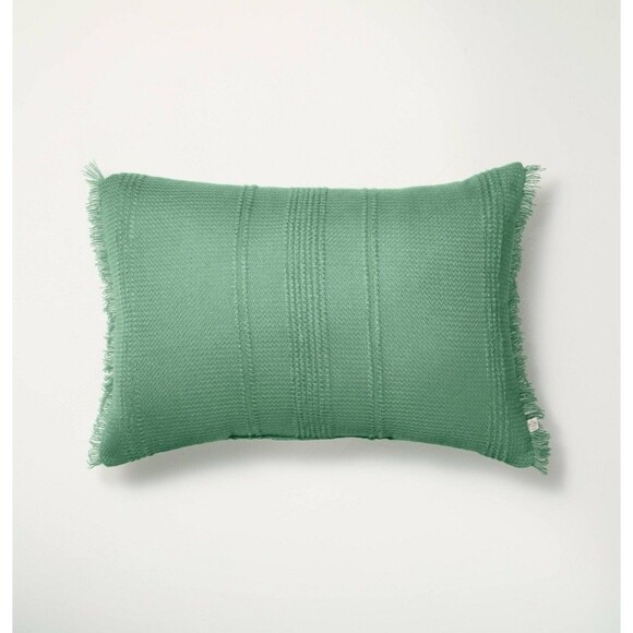 14"x20" Textured Fringe Lumbar Throw Pillow Green - Hearth & Hand with Magnolia - Picture 1 of 4
